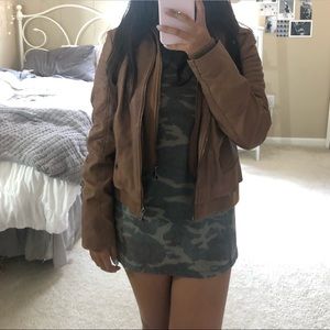 brown hooded leather jacket